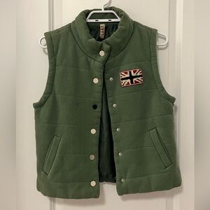 Green Quilted Vest with Union Jack Patch sz S